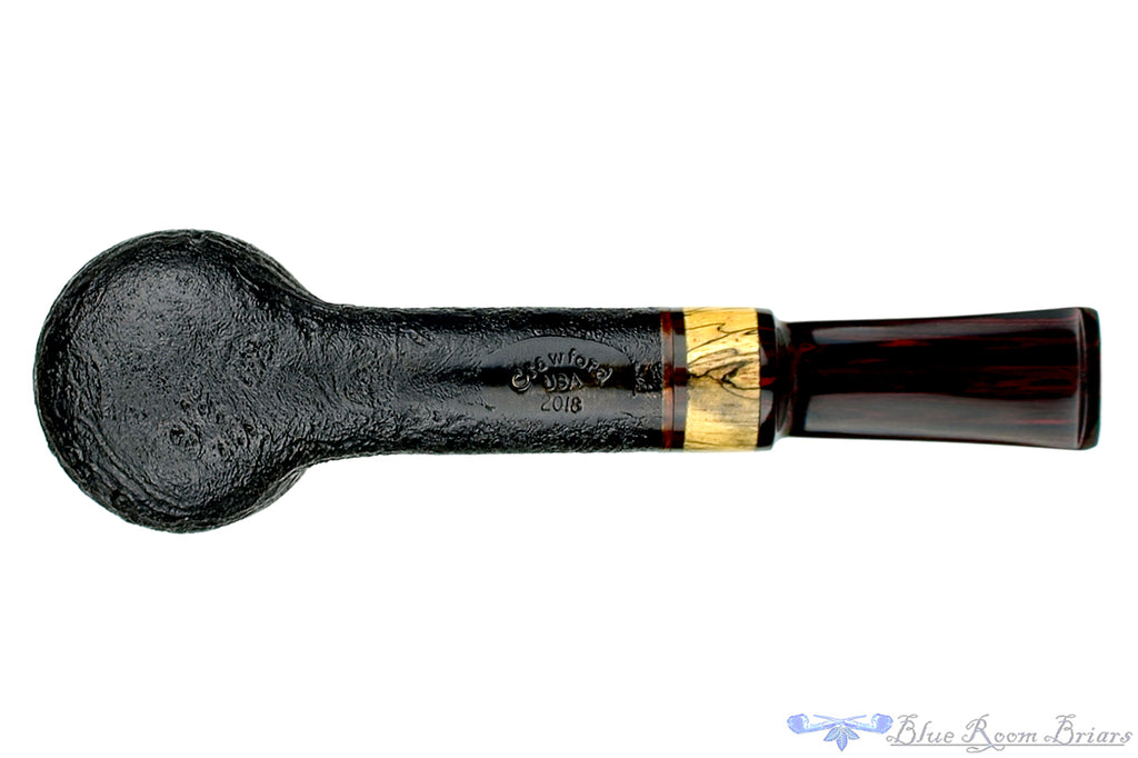 Blue Room Briars is proud to present this Jerry Crawford Pipe Black Blast Lovat with Brindle and Spalted Tamarind