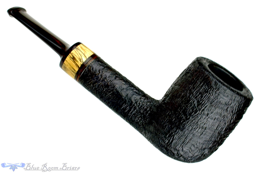 Blue Room Briars is proud to present this Jerry Crawford Pipe Black Blast Lovat with Brindle and Spalted Tamarind