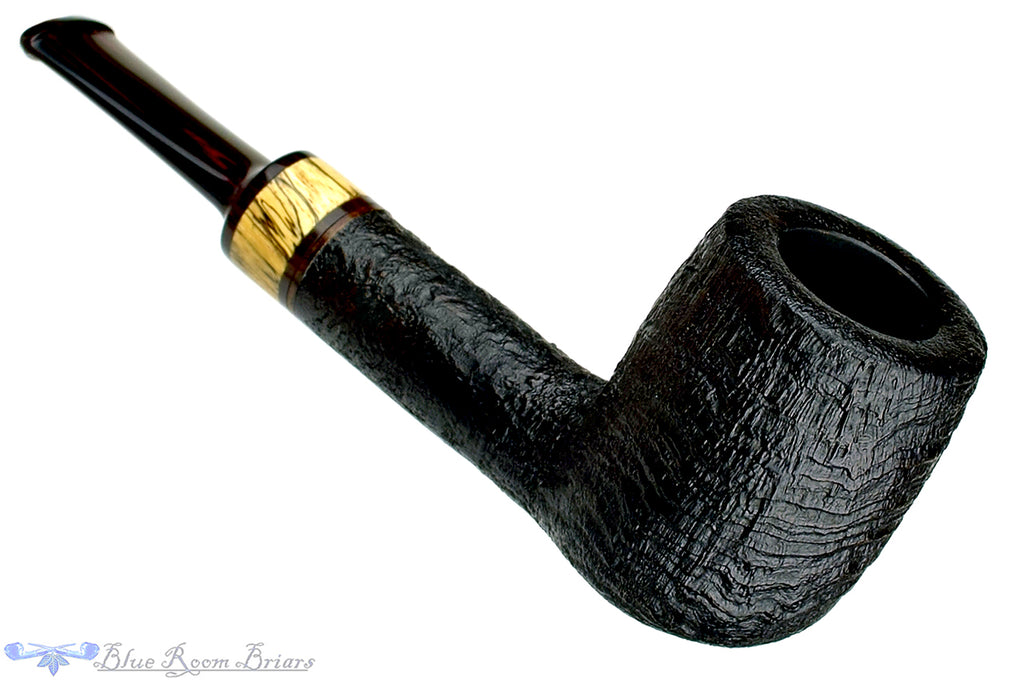 Blue Room Briars is proud to present this Jerry Crawford Pipe Black Blast Lovat with Brindle and Spalted Tamarind