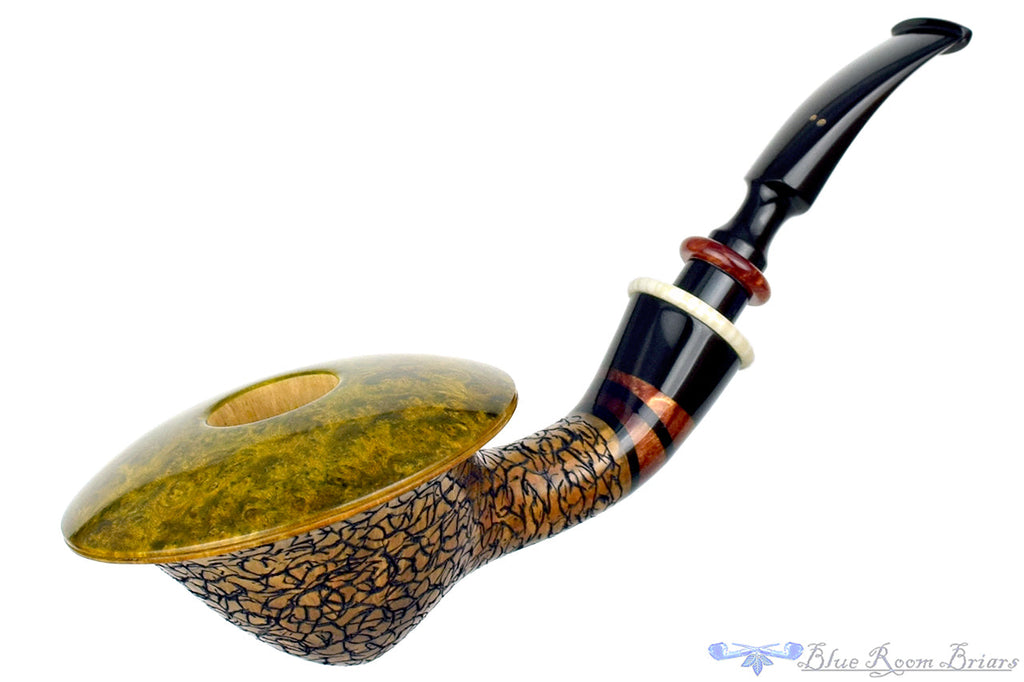Blue Room Briars is proud to present this Joseph Skoda Pipe Gecko Bent Bell Saucer with Ivorite and Acrylic