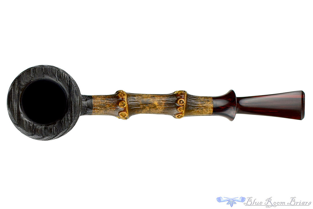 Blue Room Briars, Jesse Jones Pipe Morta Billiard with Dark Bamboo, artisan, 2 knuckle, two knuckles, brown bamboo, natural bamboo, bamboo shank, crown stem, brindle stem, saddle, saddle stem, us, usa, united states, made in the usa, straight, production pipe, factory pipe, budget pipe, briar, briar pipe, tobacco pipe, wood pipe, wooden pipe, briar-pipe, smoking pipe, smoking hobby, ebonite, vulcanite, pipe stem, pipe mortise, stem, mortise, button, draft hole, grain, estate pipe, estate, refurbished, used 