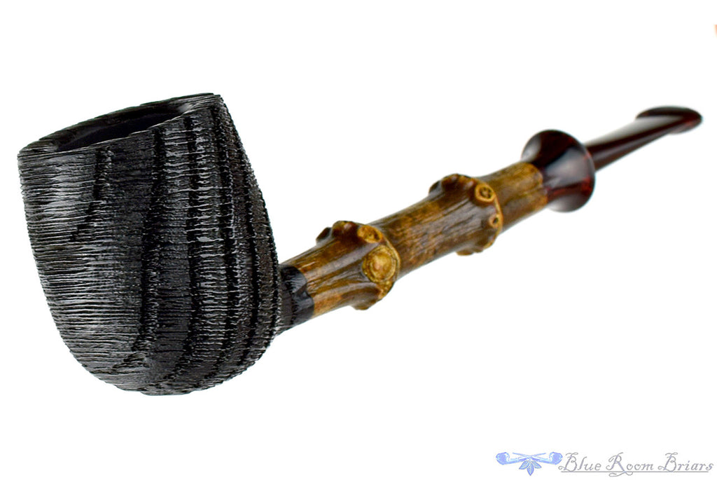 Blue Room Briars, Jesse Jones Pipe Morta Billiard with Dark Bamboo, artisan, 2 knuckle, two knuckles, brown bamboo, natural bamboo, bamboo shank, crown stem, brindle stem, saddle, saddle stem, us, usa, united states, made in the usa, straight, production pipe, factory pipe, budget pipe, briar, briar pipe, tobacco pipe, wood pipe, wooden pipe, briar-pipe, smoking pipe, smoking hobby, ebonite, vulcanite, pipe stem, pipe mortise, stem, mortise, button, draft hole, grain, estate pipe, estate, refurbished, used 