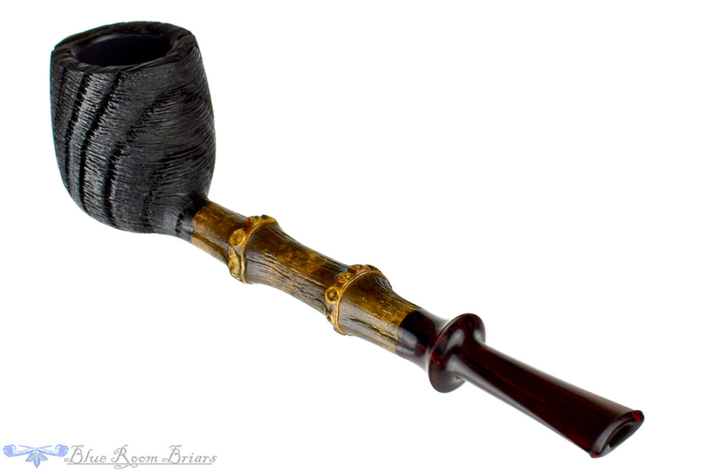 Blue Room Briars, Jesse Jones Pipe Morta Billiard with Dark Bamboo, artisan, 2 knuckle, two knuckles, brown bamboo, natural bamboo, bamboo shank, crown stem, brindle stem, saddle, saddle stem, us, usa, united states, made in the usa, straight, production pipe, factory pipe, budget pipe, briar, briar pipe, tobacco pipe, wood pipe, wooden pipe, briar-pipe, smoking pipe, smoking hobby, ebonite, vulcanite, pipe stem, pipe mortise, stem, mortise, button, draft hole, grain, estate pipe, estate, refurbished, used 