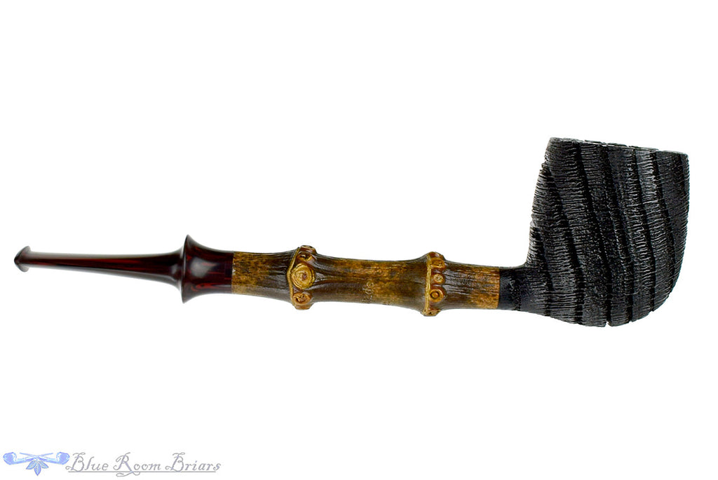 Blue Room Briars, Jesse Jones Pipe Morta Billiard with Dark Bamboo, artisan, 2 knuckle, two knuckles, brown bamboo, natural bamboo, bamboo shank, crown stem, brindle stem, saddle, saddle stem, us, usa, united states, made in the usa, straight, production pipe, factory pipe, budget pipe, briar, briar pipe, tobacco pipe, wood pipe, wooden pipe, briar-pipe, smoking pipe, smoking hobby, ebonite, vulcanite, pipe stem, pipe mortise, stem, mortise, button, draft hole, grain, estate pipe, estate, refurbished, used 