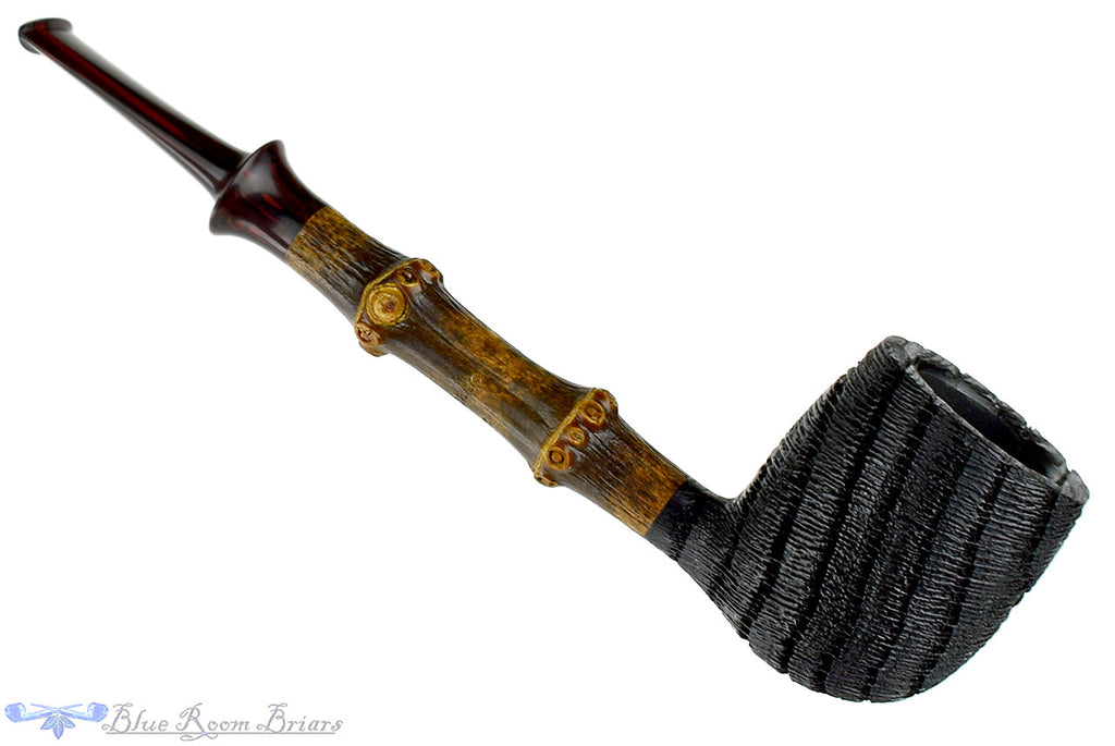 Blue Room Briars, Jesse Jones Pipe Morta Billiard with Dark Bamboo, artisan, 2 knuckle, two knuckles, brown bamboo, natural bamboo, bamboo shank, crown stem, brindle stem, saddle, saddle stem, us, usa, united states, made in the usa, straight, production pipe, factory pipe, budget pipe, briar, briar pipe, tobacco pipe, wood pipe, wooden pipe, briar-pipe, smoking pipe, smoking hobby, ebonite, vulcanite, pipe stem, pipe mortise, stem, mortise, button, draft hole, grain, estate pipe, estate, refurbished, used 
