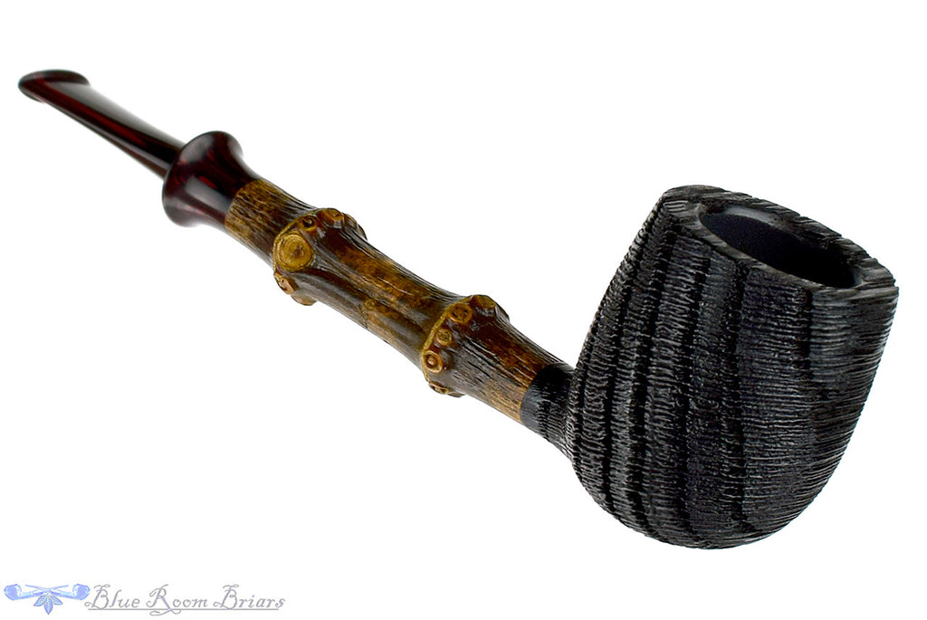 Blue Room Briars, Jesse Jones Pipe Morta Billiard with Dark Bamboo, artisan, 2 knuckle, two knuckles, brown bamboo, natural bamboo, bamboo shank, crown stem, brindle stem, saddle, saddle stem, us, usa, united states, made in the usa, straight, production pipe, factory pipe, budget pipe, briar, briar pipe, tobacco pipe, wood pipe, wooden pipe, briar-pipe, smoking pipe, smoking hobby, ebonite, vulcanite, pipe stem, pipe mortise, stem, mortise, button, draft hole, grain, estate pipe, estate, refurbished, used 