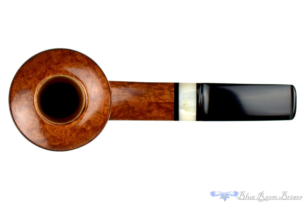 Blue Room Briars, Charl Goussard Pipe 1/8 Bent Bulldog with Kudu Horn, smooth pipe, straight grain, kudo horn, saddle, saddled stem pipe, south african, south africa, bulldog, faceted shank, artisan