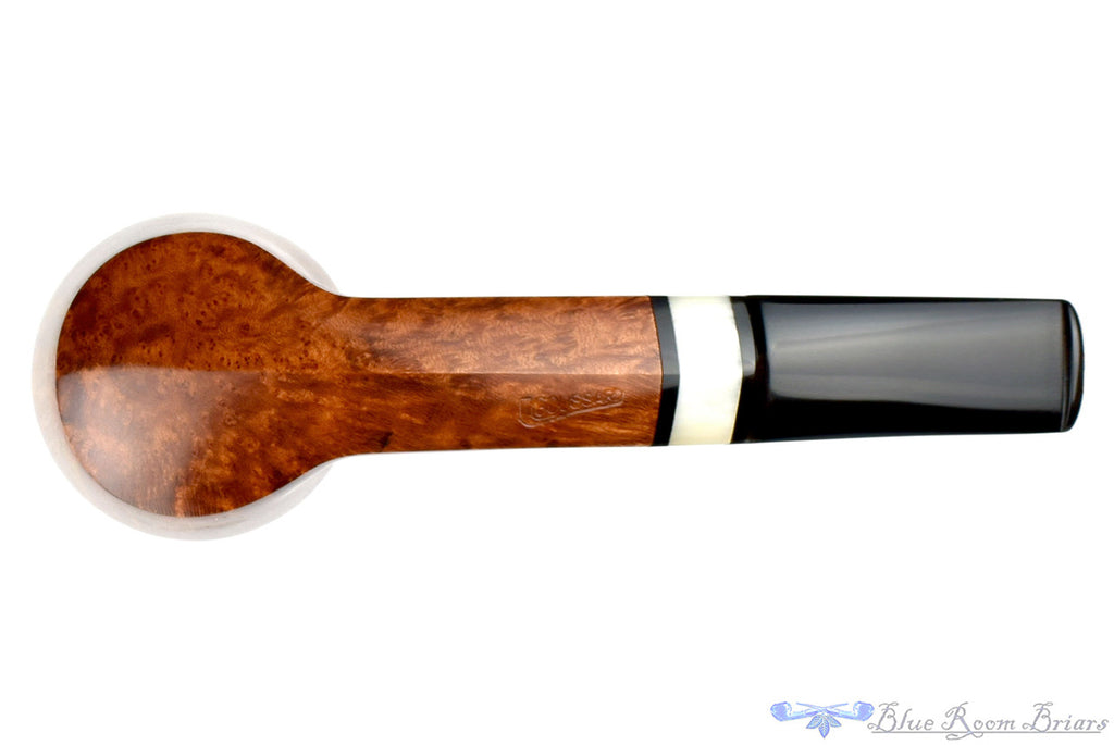 Blue Room Briars, Charl Goussard Pipe 1/8 Bent Bulldog with Kudu Horn, smooth pipe, straight grain, kudo horn, saddle, saddled stem pipe, south african, south africa, bulldog, faceted shank, artisan