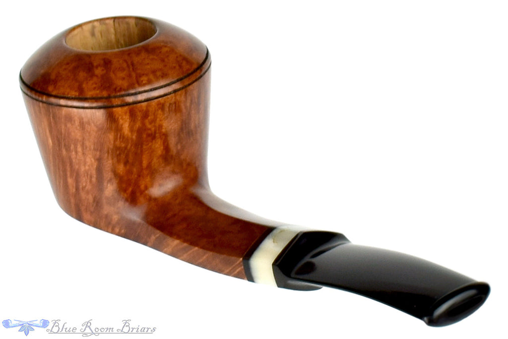 Blue Room Briars, Charl Goussard Pipe 1/8 Bent Bulldog with Kudu Horn, smooth pipe, straight grain, kudo horn, saddle, saddled stem pipe, south african, south africa, bulldog, faceted shank, artisan