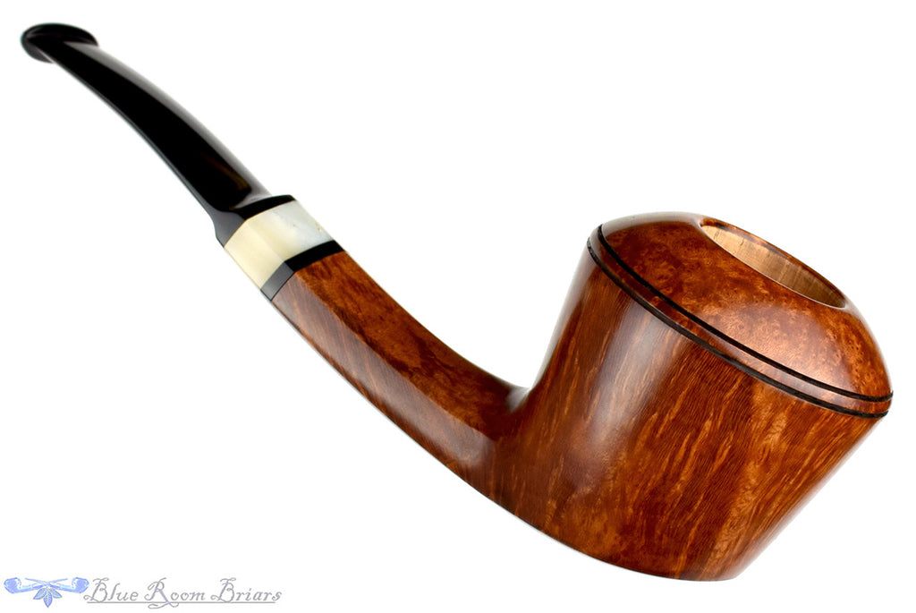 Blue Room Briars, Charl Goussard Pipe 1/8 Bent Bulldog with Kudu Horn, smooth pipe, straight grain, kudo horn, saddle, saddled stem pipe, south african, south africa, bulldog, faceted shank, artisan