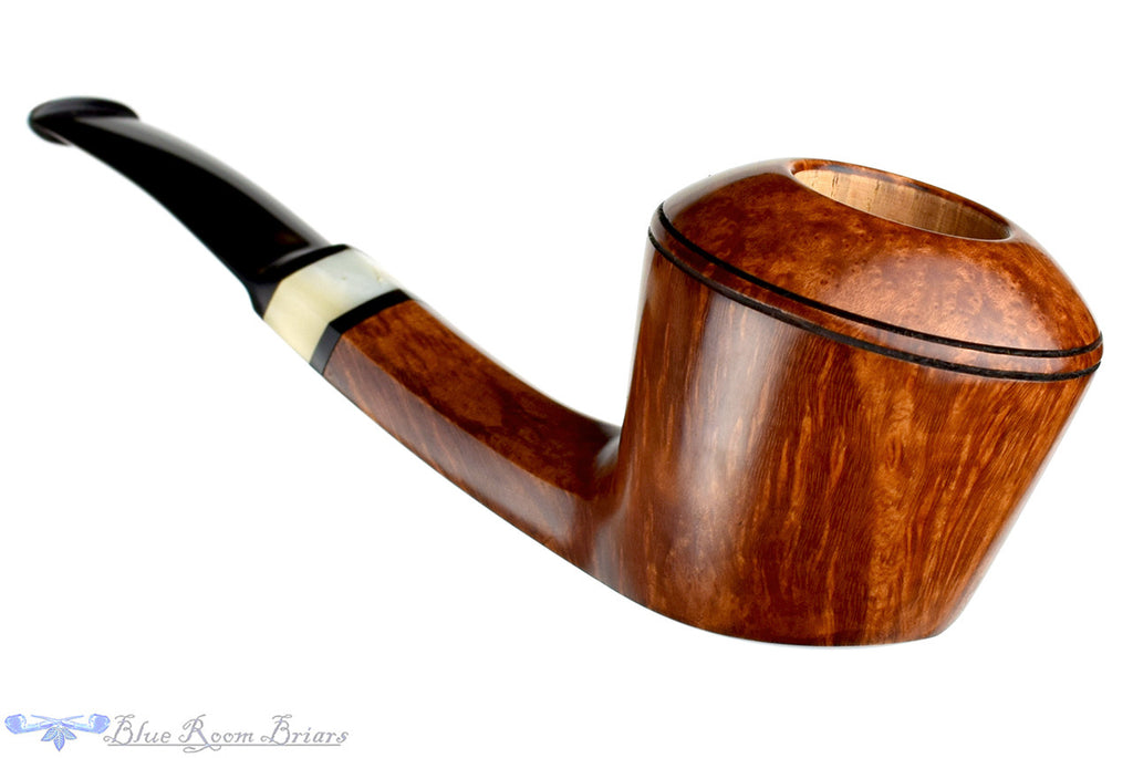 Blue Room Briars, Charl Goussard Pipe 1/8 Bent Bulldog with Kudu Horn, smooth pipe, straight grain, kudo horn, saddle, saddled stem pipe, south african, south africa, bulldog, faceted shank, artisan