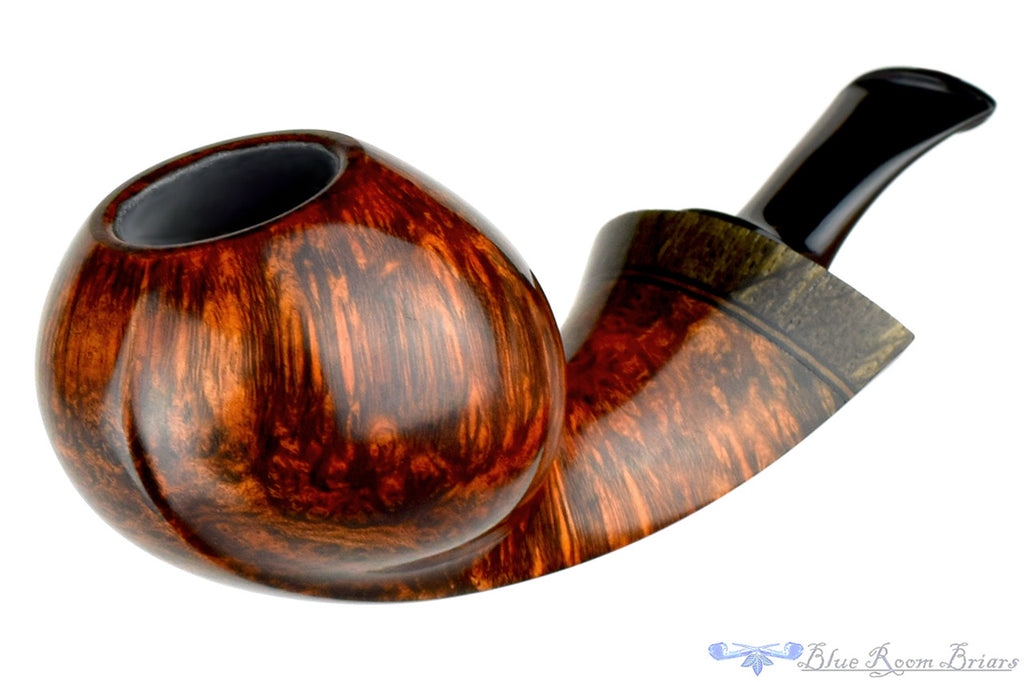 Blue Room Briars, Dirk Heinemann Pipe Smooth Danish Egg with Teardrop Shank, smooth, artisan pipe, handmade, bespoke pipe, straight grain, red finish, wood adornment, german, germany, danish, 