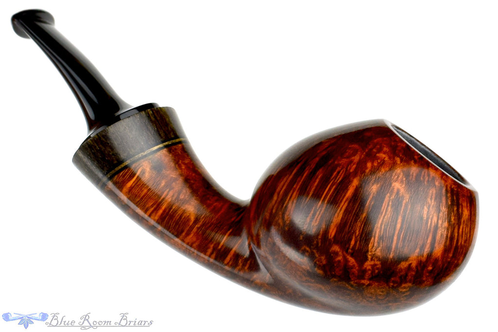 Blue Room Briars, Dirk Heinemann Pipe Smooth Danish Egg with Teardrop Shank, smooth, artisan pipe, handmade, bespoke pipe, straight grain, red finish, wood adornment, german, germany, danish, 