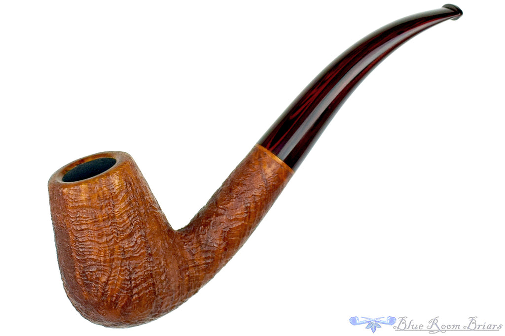 Blue Room Briars is proud to present this Joe Hinkle Pipe Bent Sandblast Billiard with Brindle