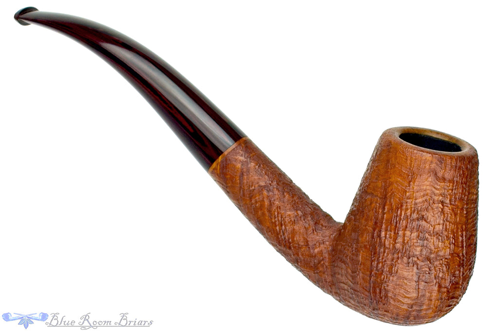 Blue Room Briars is proud to present this Joe Hinkle Pipe Bent Sandblast Billiard with Brindle