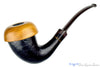 Blue Room Briars is proud to present this Charl Goussard Pipe Black Blast Calabash with Olive Wood and Brindle