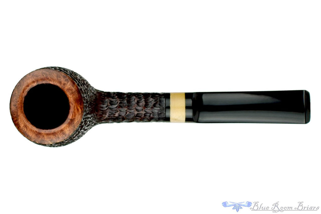 Blue Room Briars is proud to present this Brian Madsen Pipe Rusticated Billiard with Box Elder Burl Insert