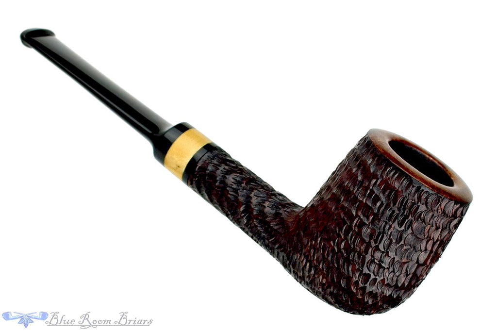 Blue Room Briars is proud to present this Brian Madsen Pipe Rusticated Billiard with Box Elder Burl Insert