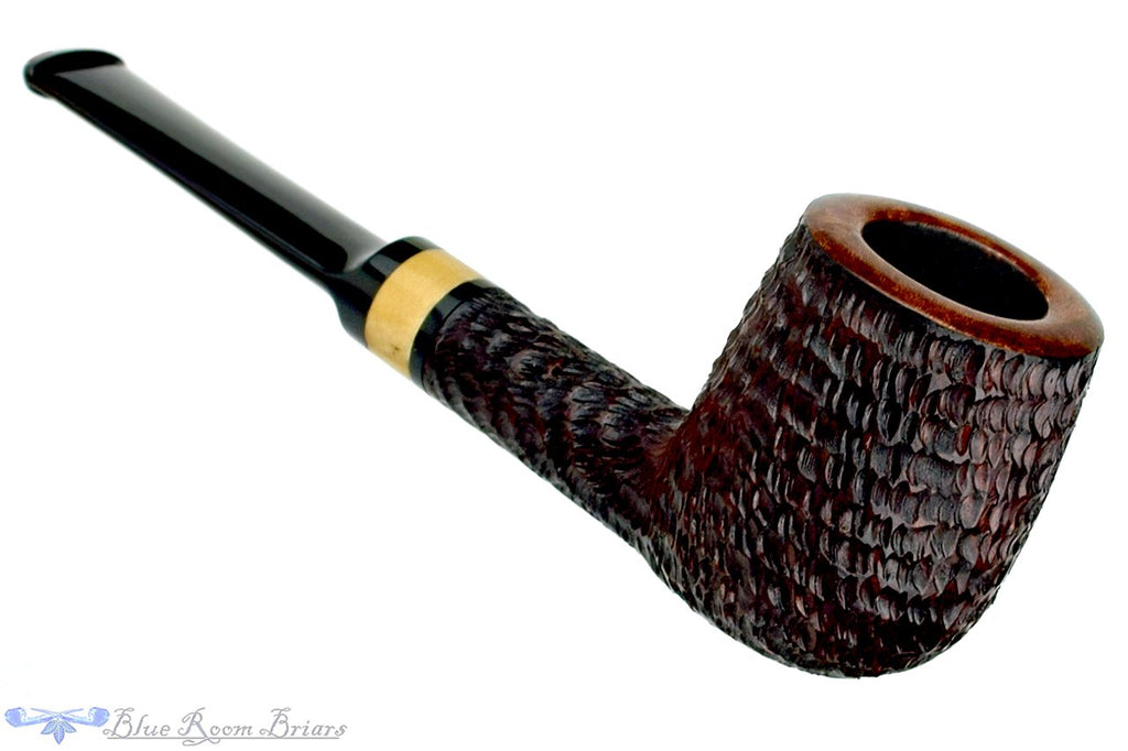 Blue Room Briars is proud to present this Brian Madsen Pipe Rusticated Billiard with Box Elder Burl Insert