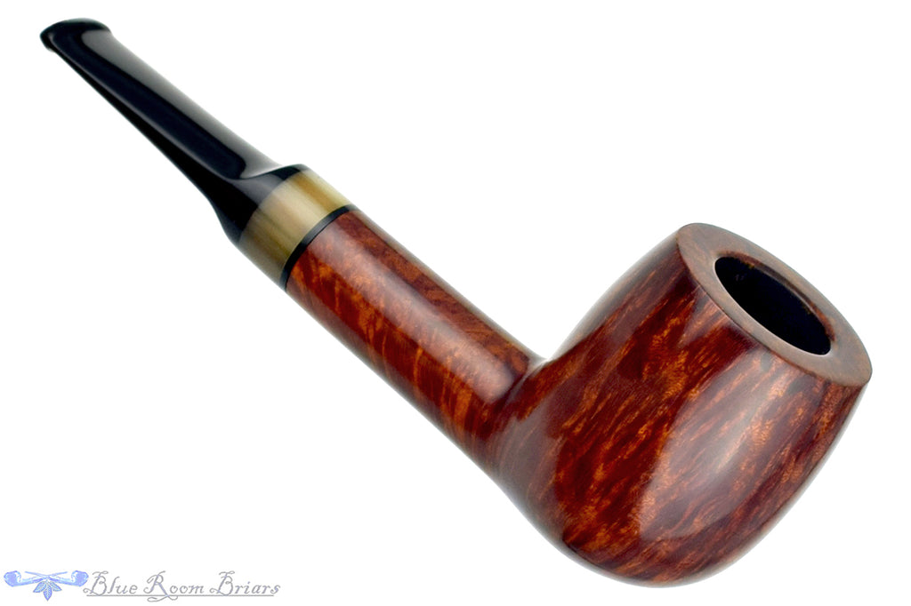 Blue Room Briars is proud to present this Jerry Crawford Pipe Smooth Billiard with Buffalo Horn