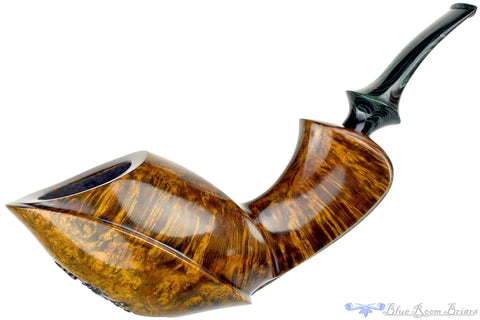 Bill Walther Pipe Bent Sandblast Oval Shank Cognac with Green Brindle