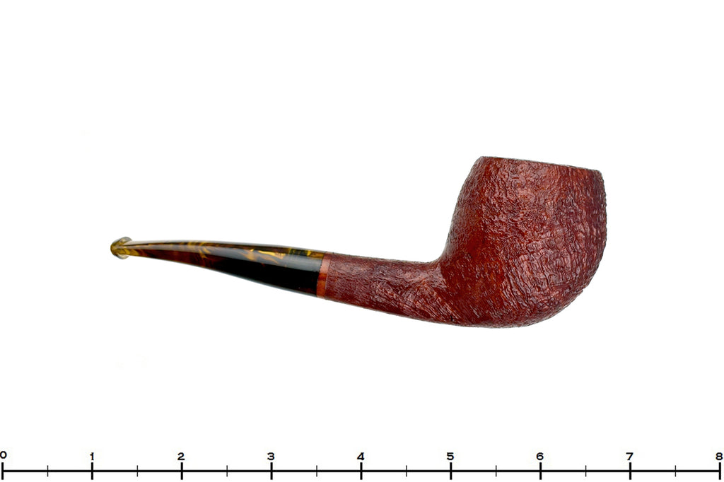 Blue Room Briars is proud to present this RC Sands Pipe Bent Sandblast Apple with Dark Amber Stem