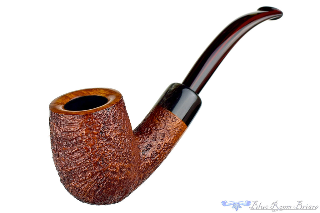 Jesse Jones Pipe 1/4 Bent Sandblast Billiard with Buffalo Horn and Military Mount at Blue Room Briars