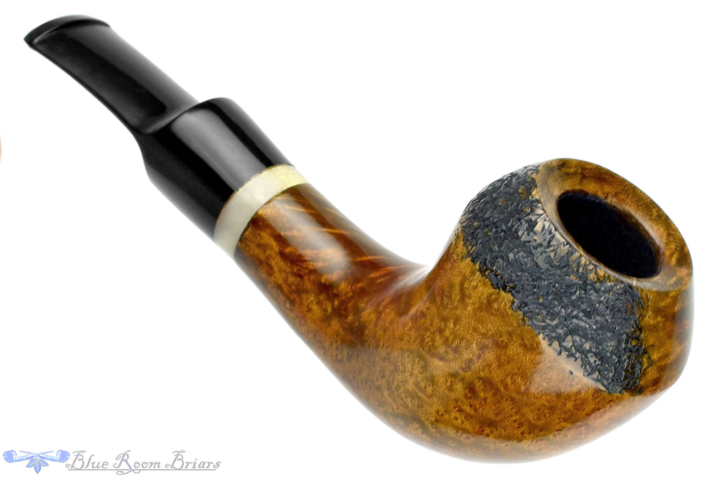 Blue Room Briars is proud to present this Ron Smith Pipe "Mason" Spot Carved Horn with Acrylic
