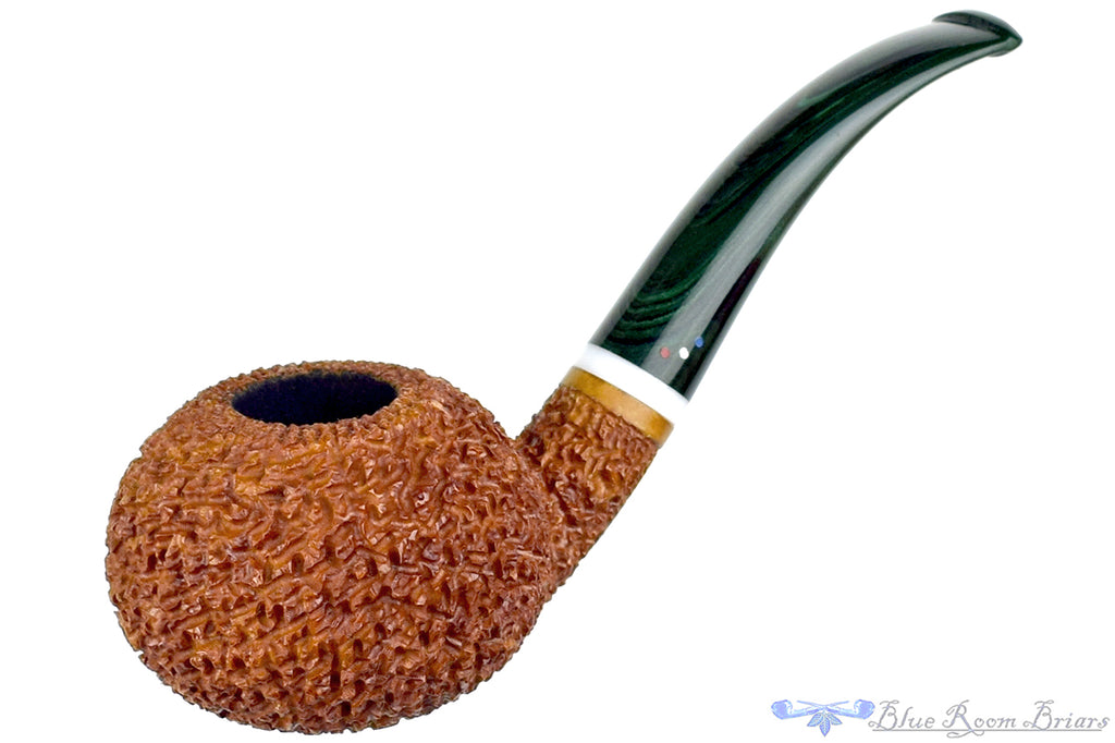 Blue Room Briars is proud to present this Dr. Bob Pipe (PPP) Bent Rusticated Tomato with Acrylic and Brindle