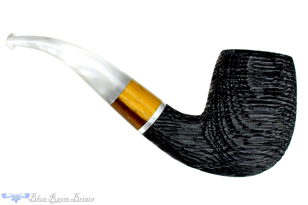 Blue Room Briars is proud to present this Ian Nicol Pipe 1/4 Bent Sandblast Morta Billiard with Ironwood and Acrylic