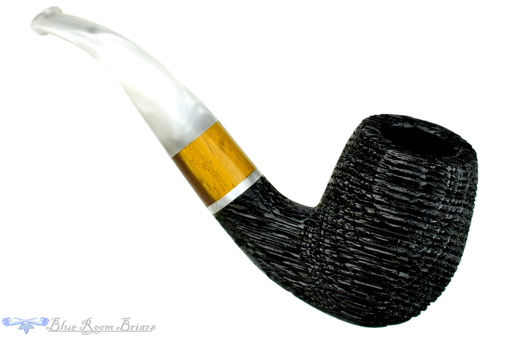 Blue Room Briars is proud to present this Ian Nicol Pipe 1/4 Bent Sandblast Morta Billiard with Ironwood and Acrylic