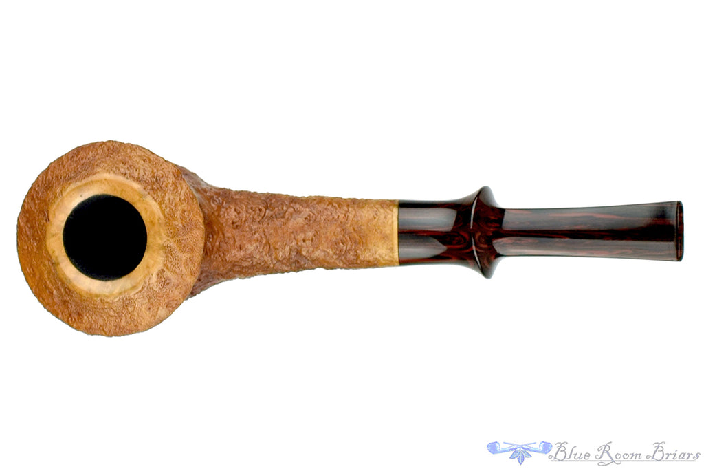 Blue Room Briars is proud to present this Nate King Pipe 689 Tan Blast Oval Shank Rhodesian with Cumberland Brindle