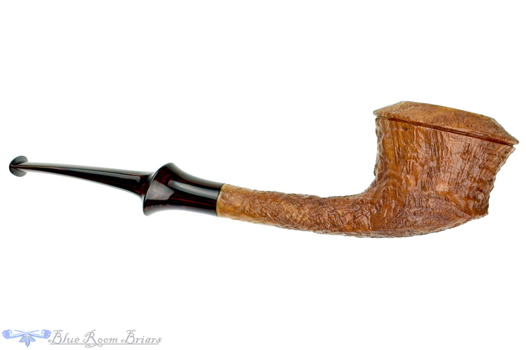 Blue Room Briars is proud to present this Nate King Pipe 689 Tan Blast Oval Shank Rhodesian with Cumberland Brindle