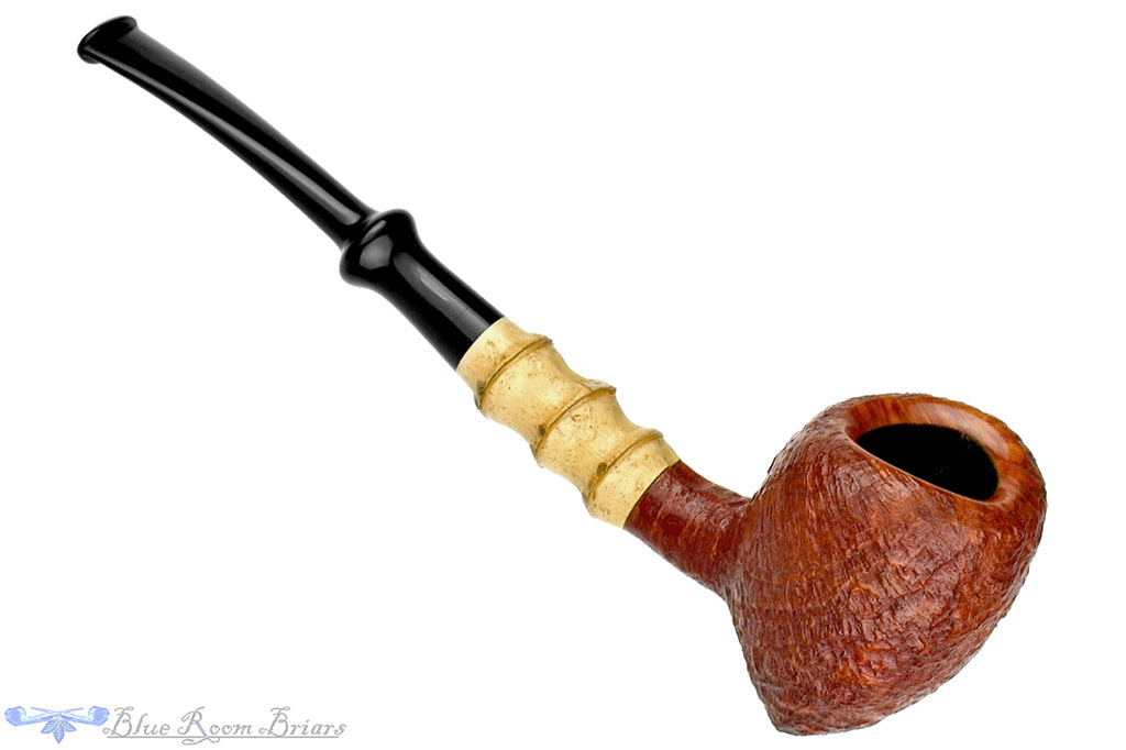 Blue Room Briars is proud to present this Nate King Pipe 721 Mid-Tone Sandblast Potato Sack with Bamboo