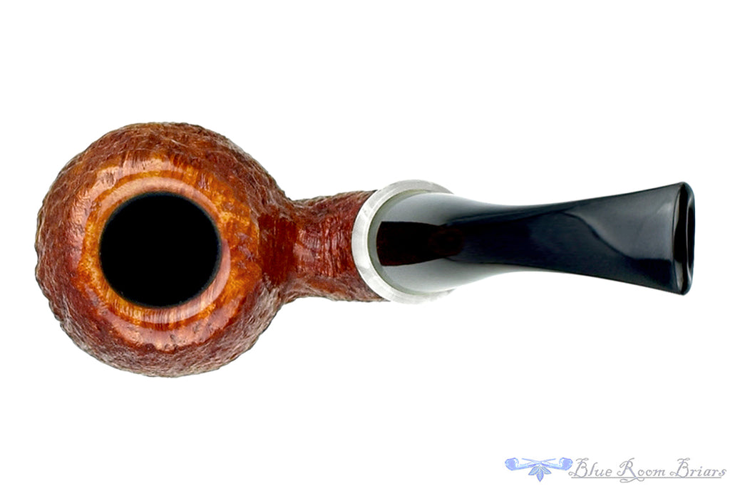 Blue Room Briars is proud to present this Nate King Pipe 603 Mid-Contrast Sandblast Reverse Calabash Royal Egg with Bakelite