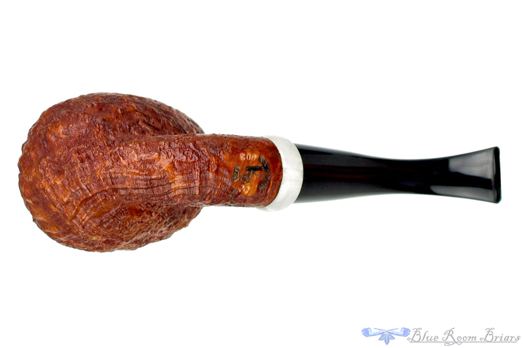 Blue Room Briars is proud to present this Nate King Pipe 603 Mid-Contrast Sandblast Reverse Calabash Royal Egg with Bakelite