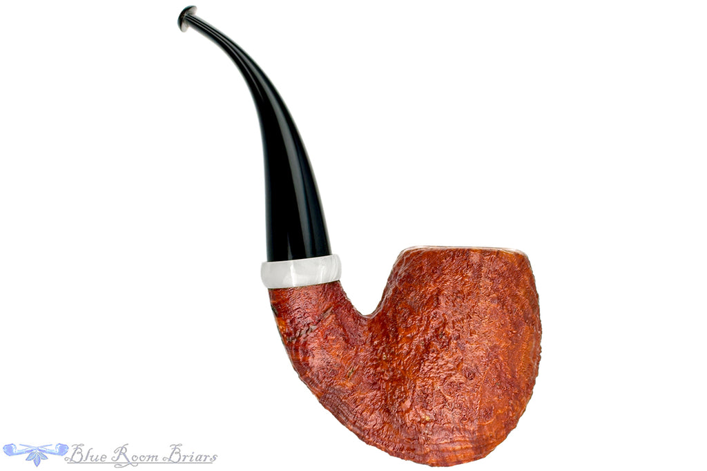 Blue Room Briars is proud to present this Nate King Pipe 603 Mid-Contrast Sandblast Reverse Calabash Royal Egg with Bakelite