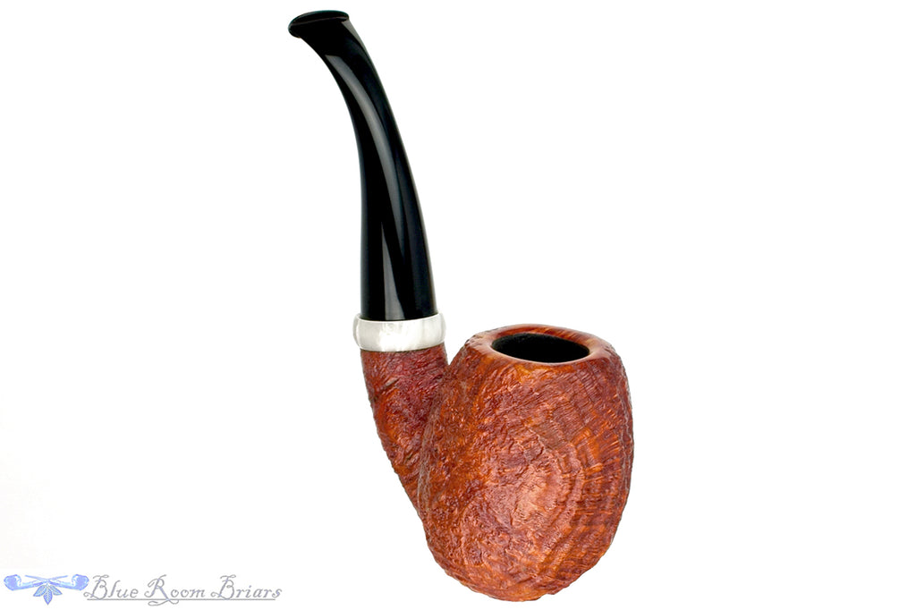 Blue Room Briars is proud to present this Nate King Pipe 603 Mid-Contrast Sandblast Reverse Calabash Royal Egg with Bakelite