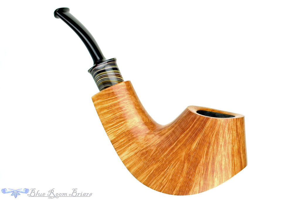 Blue Room Briars is proud to present this Bill Shalosky Pipe 431 1/2 Bent Natural Volcano with Fordite