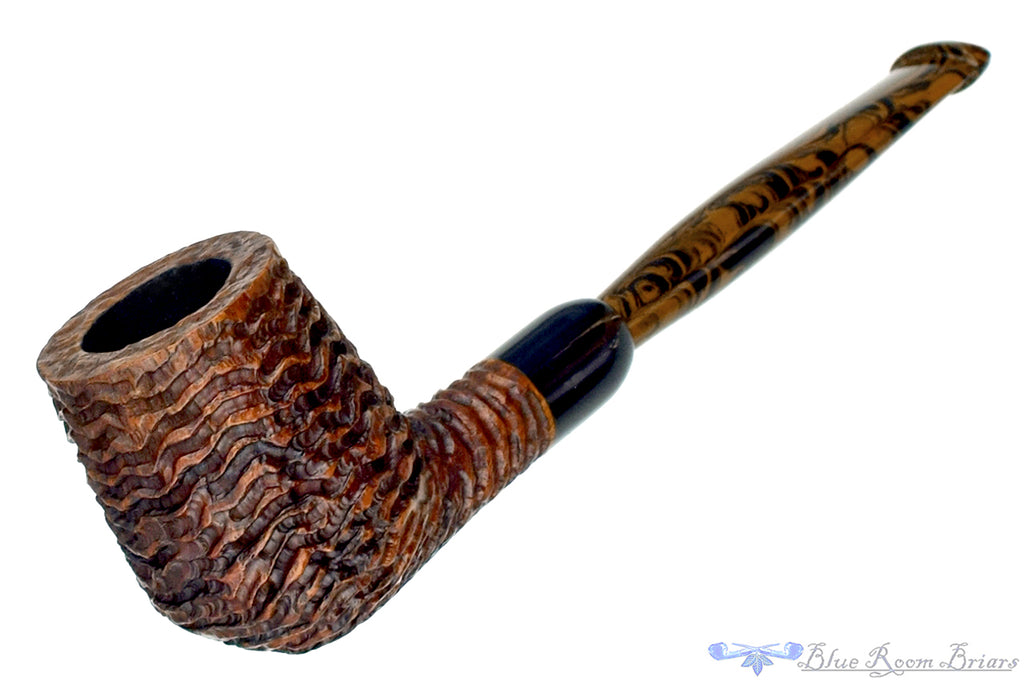 Blue Room Briars is proud to present this Andrea Gigliucci Pipe Carved Billiard Sitter with Military Mount, Horn Ferrule, and  Brindle
