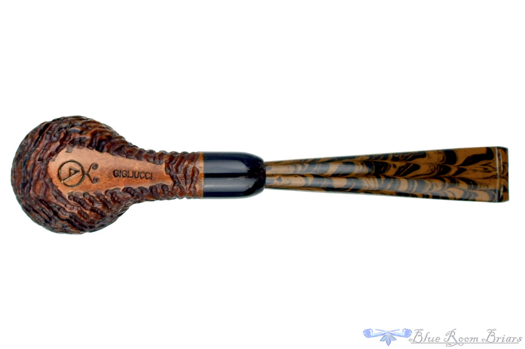 Blue Room Briars is proud to present this Andrea Gigliucci Pipe Carved Billiard Sitter with Military Mount, Horn Ferrule, and  Brindle