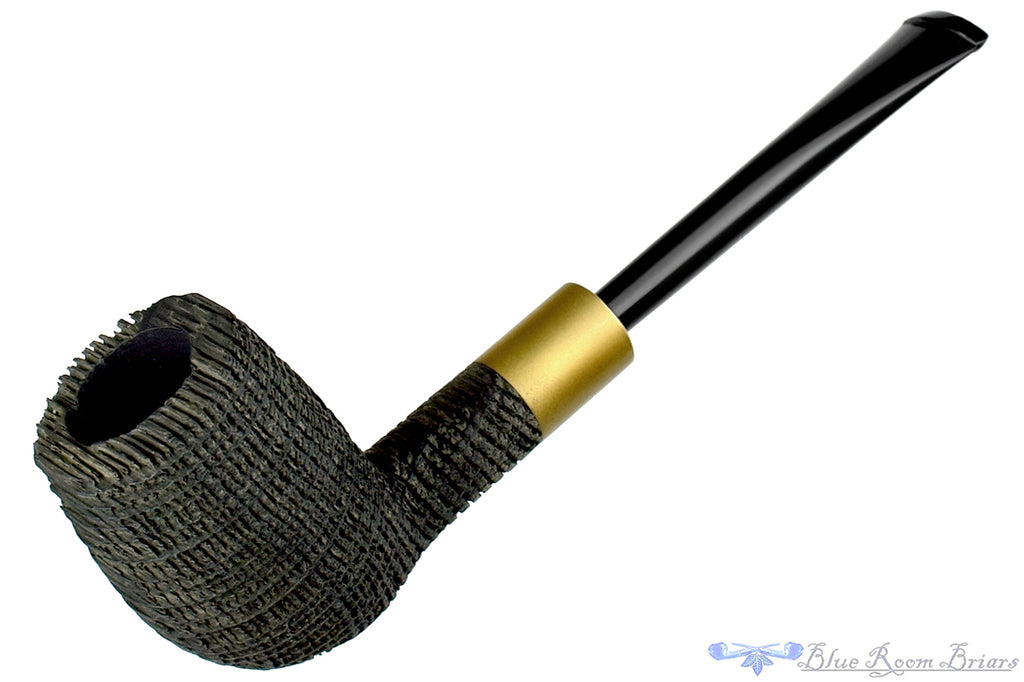Blue Room Briars is proud to present this Yorgos Mitakidis Pipe 3722 Sandblast Morta Billiard with Brushed Brass and Military Mount