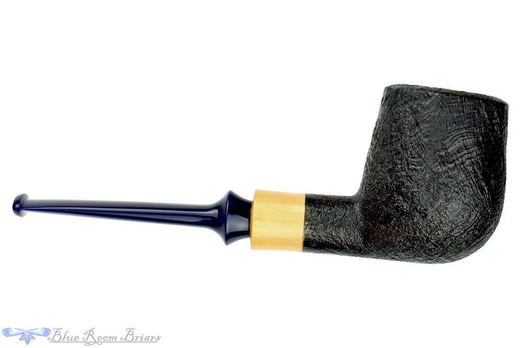 Blue Room Briars is proud to present this Doug Finlay Pipe Large Black Blast Billiard with Boxwood and Blue Stem